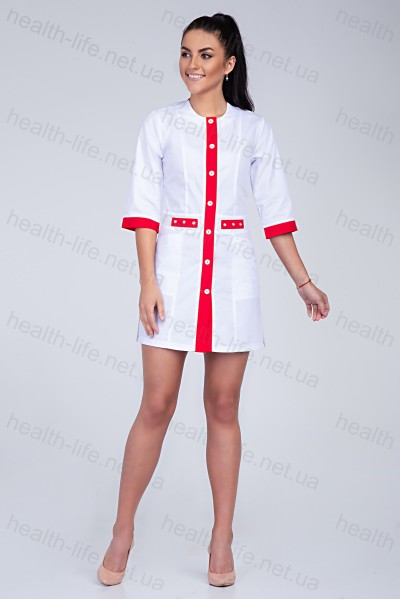 Медицинский халат-модель-2189 (ткань-хб/белый/красный/размер 42-60)