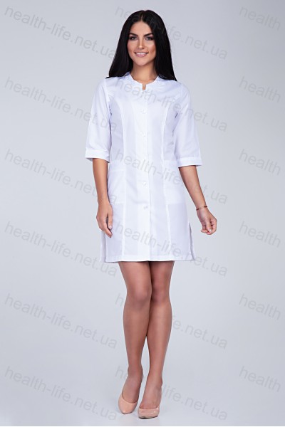 Медицинский халат-модель-2174 (ткань-х/б/белый/вышивка/размер 40-66)