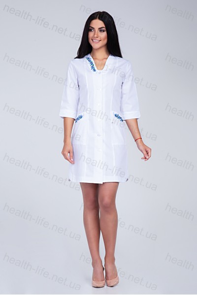 Медицинский халат-модель-2175  (ткань-х/б/белый/вышивка/размер 42-66)