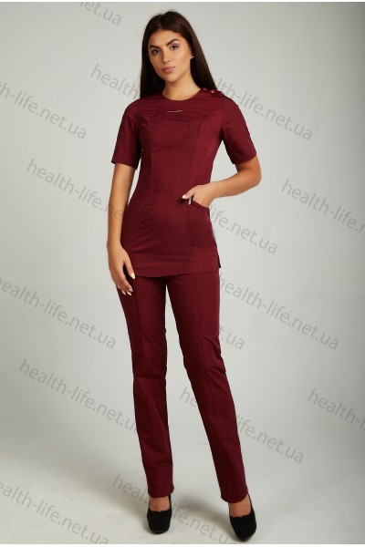 Медицинский хирургический костюм-модель-22114 (ткань-х/б/бордовый/размер 46-66)