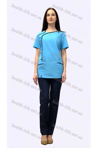 Медицинский хирургический костюм-модель-22122 (ткань-х/б/голубой/темно-синий/размер 42-60)