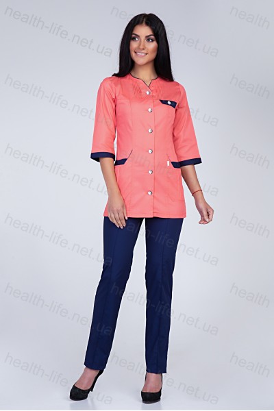 Медицинский костюм-модель-3241 (ткань-коттон/персик/темно-синий/размер 42-66)