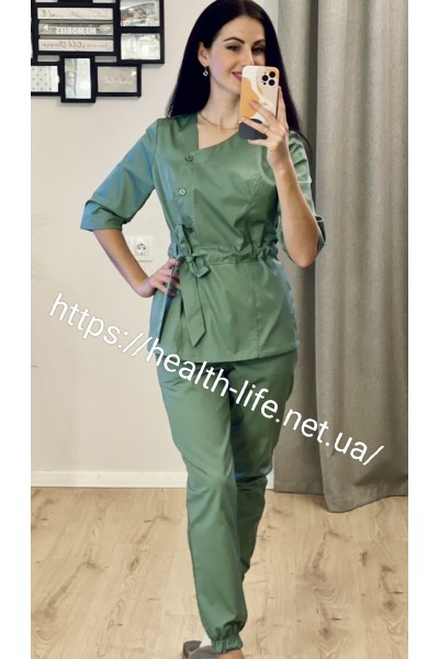 Медичний костюм-модель-3270 (тканина-коттон/оливковий/розмір 42-60)
