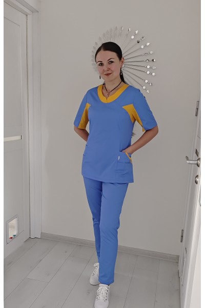 Медичний костюм-модель-3280 (тканина-коттон/блакитно-жовтий/розмір 44-60)