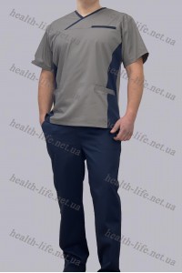 Медицинский костюм-модель-3256 (ткань-коттон/серый/синий/размер 42-60)