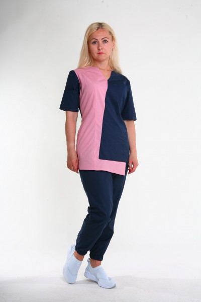 Медицинский хирургический костюм/брюки джогеры-модель-22130 (ткань-х/б/темно-синий/пудра/размер 42-56)