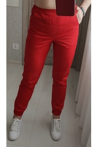 Медицинские брюки джоггеры-модель-3612 (ткань-коттон/красный/размер 42-56)