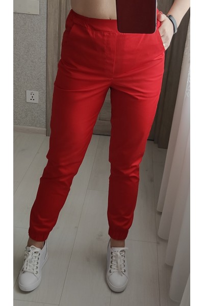 Медицинские штаны джоггеры-модель-3612 (ткань-коттон/красный/размер 42-56)