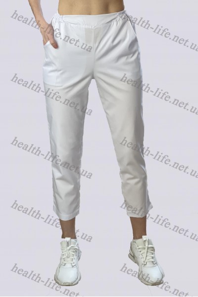 Медицинские брюки- укороченные-модель 3611 (ткань-коттон/белый/размер 42-56)